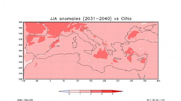 JJA anomolies 2031-2040 vs CliNo