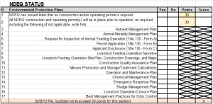 Figure 2. Section to be completed within the Livestock Matrix that addresses environmental protection plans and permits.