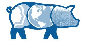 people, world, crops connected within a pig silhouette.